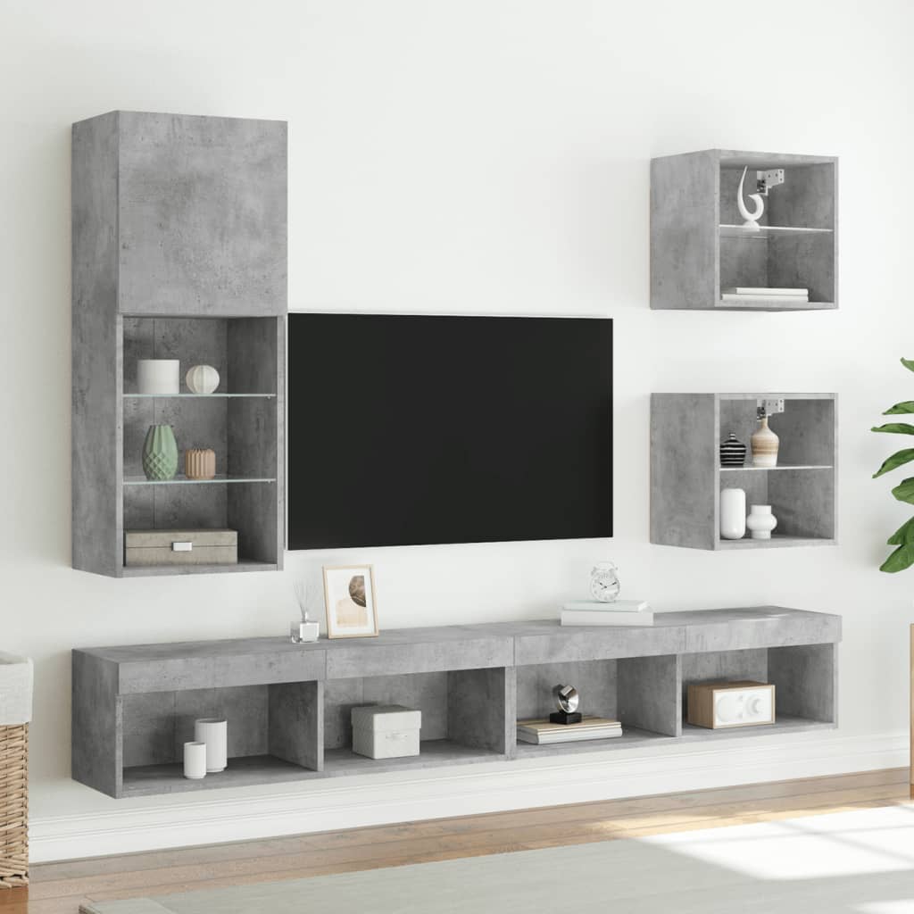TV ormarić s LED svjetlima siva boja betona 40,5x30x102 cm