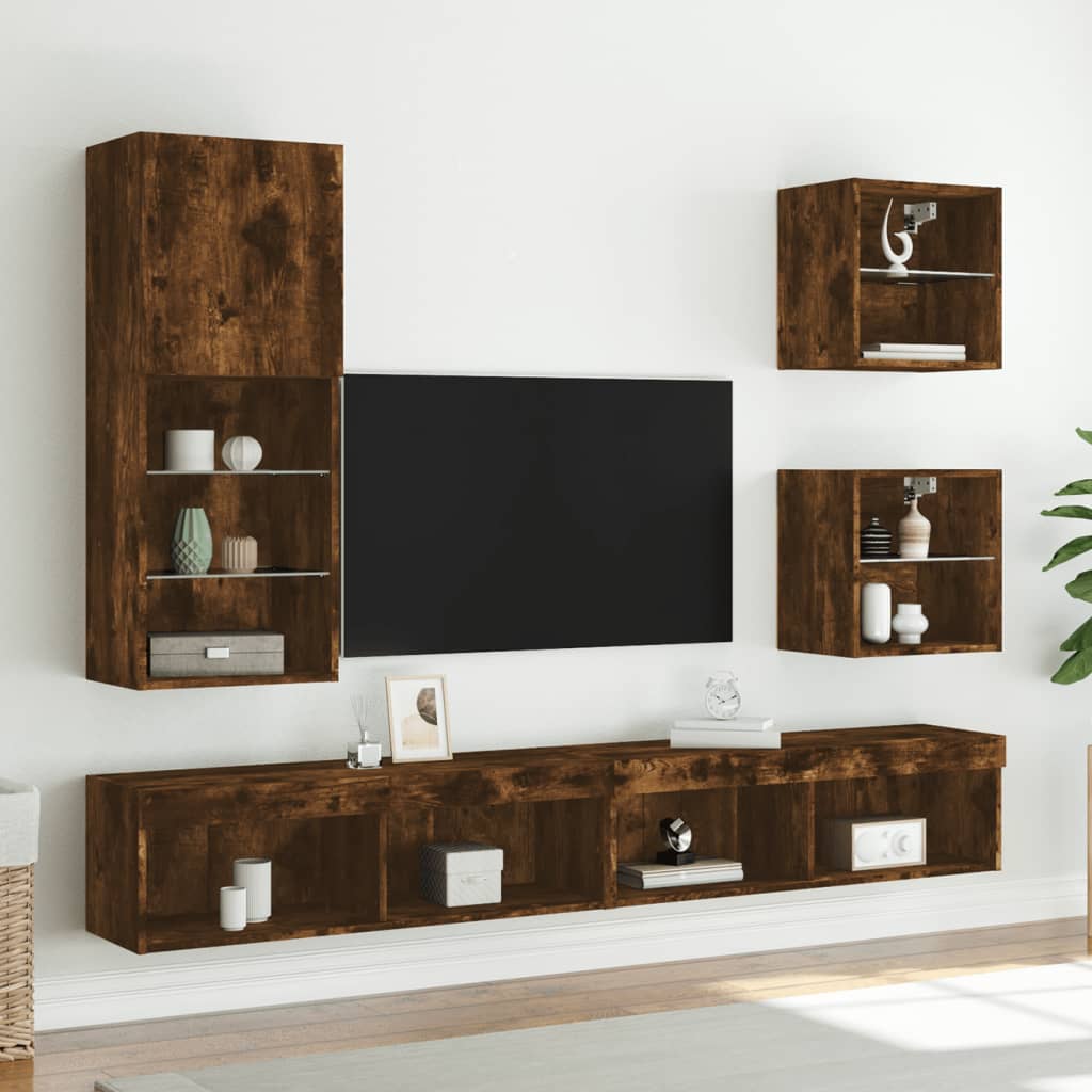 TV ormarić s LED svjetlima boja dimljenog hrasta 40,5x30x102 cm
