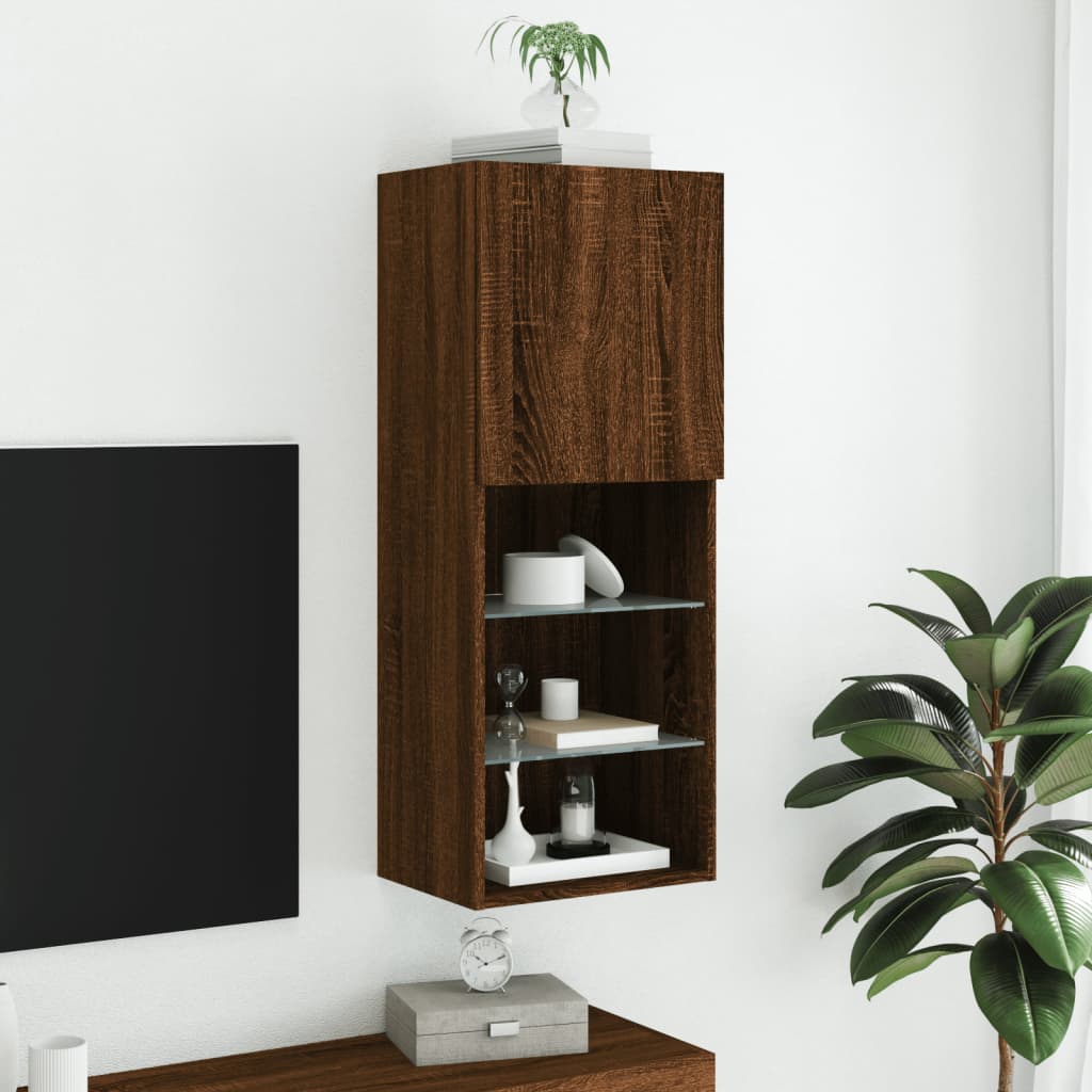 TV ormarić s LED svjetlima boja smeđeg hrasta 40,5x30x102 cm