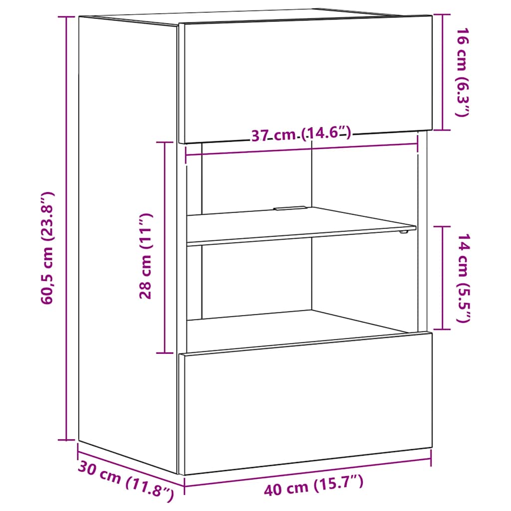 Zidni ormarići s LED svjetlima za TV 2 kom bijeli 40x30x60,5 cm