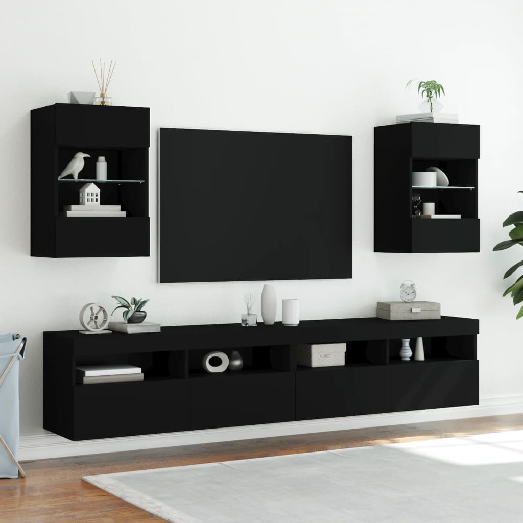 Zidni TV ormarić s LED svjetlima crni 40x30x60,5 cm