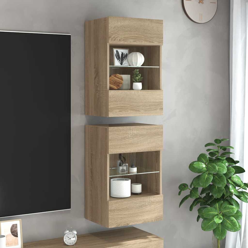 Zidni ormarići s LED svjetlima za TV 2 kom boja hrasta 40 x 30 x 60,5 cm