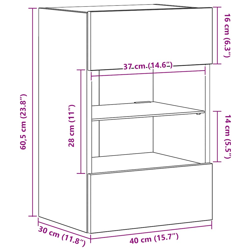 Zidni ormarići s LED svjetlima za TV 2 kom boja betona 40x30x60,5 cm