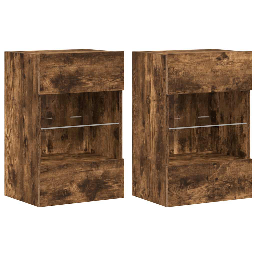 Zidni ormarići s LED svjetlima za TV 2 kom boja dimljenog hrasta 40x30x60,5 cm