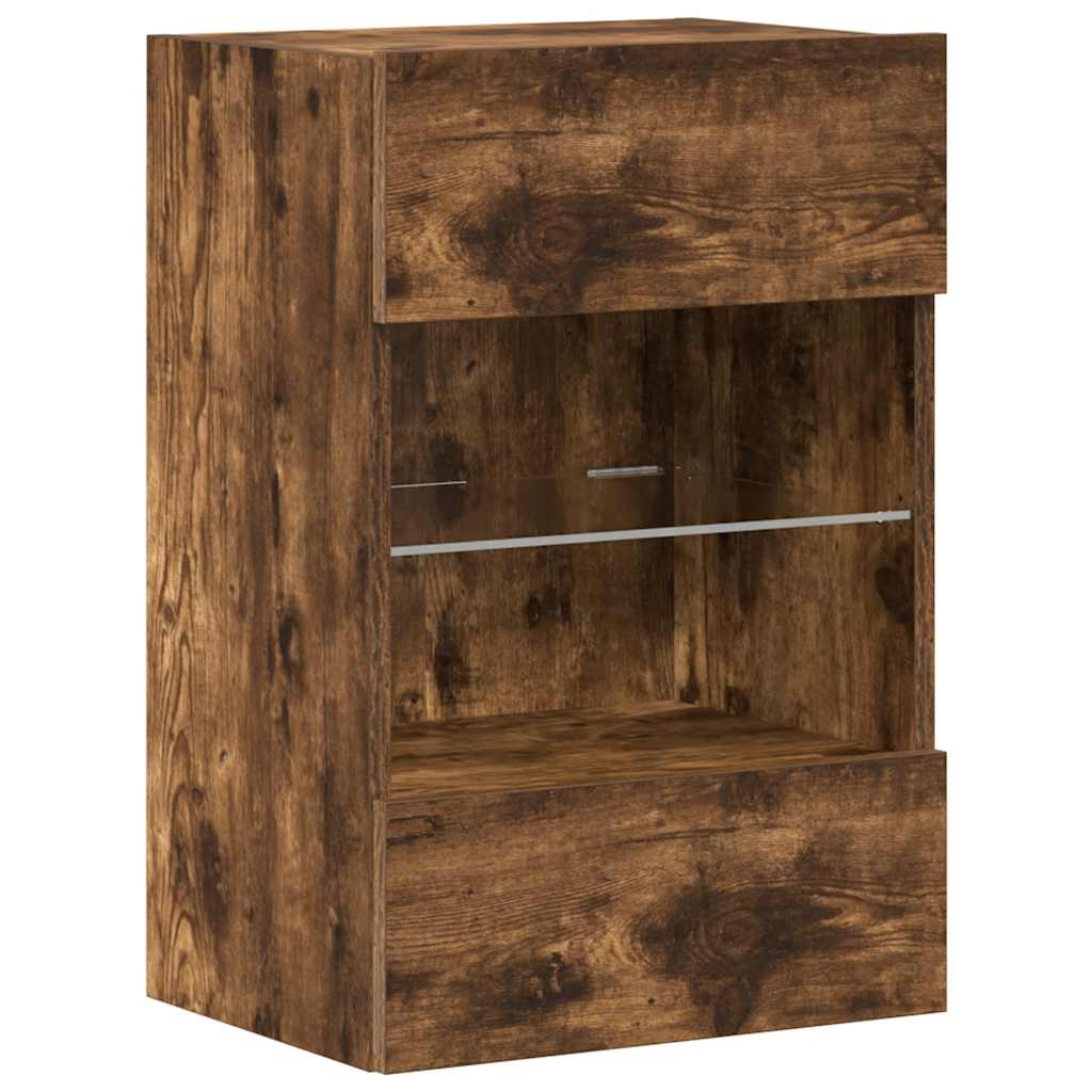 Zidni ormarići s LED svjetlima za TV 2 kom boja dimljenog hrasta 40x30x60,5 cm