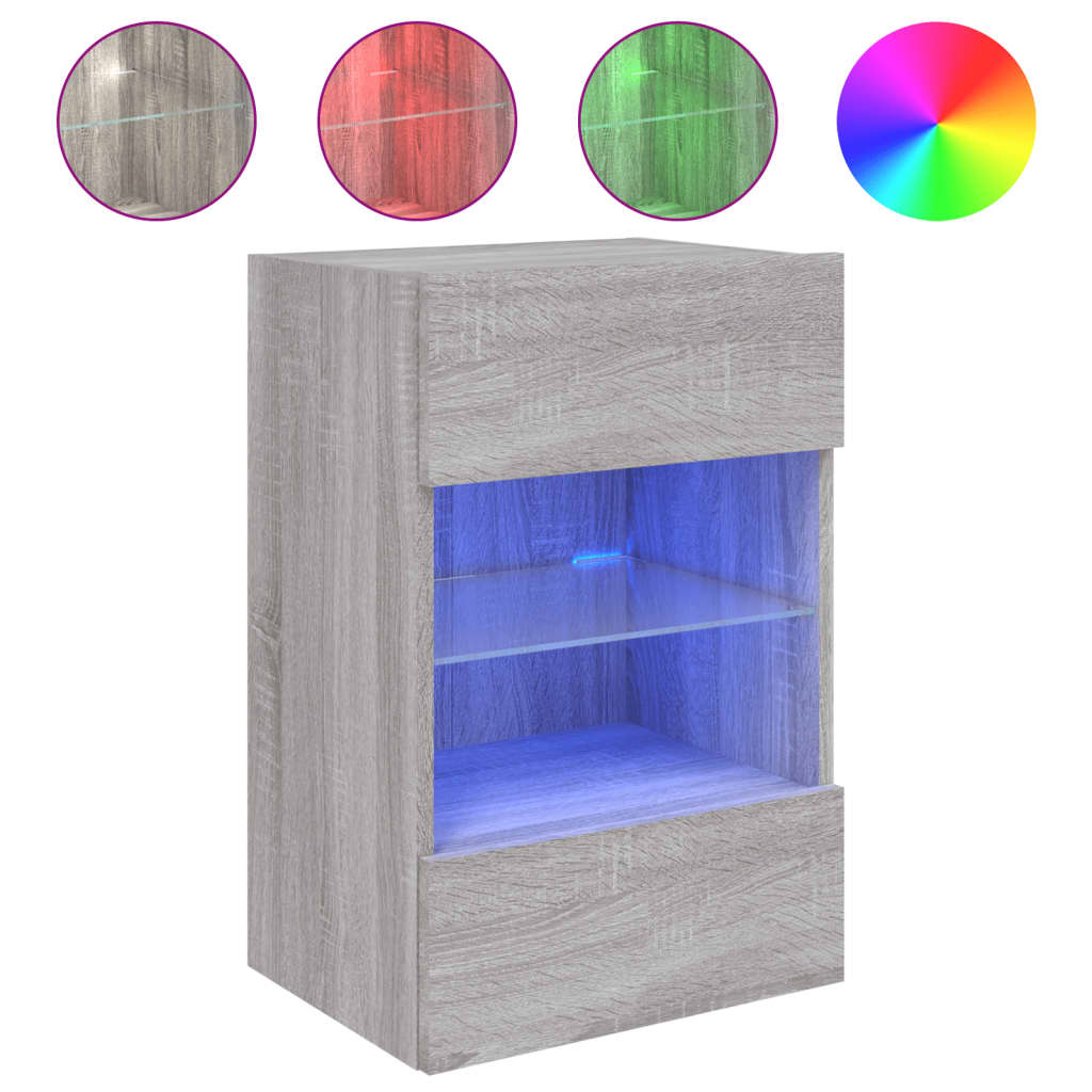Zidni TV ormarić s LED svjetlima siva boja hrasta 40x30x60,5 cm