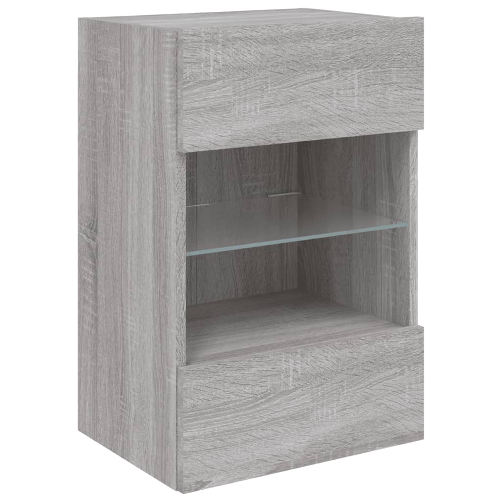 Zidni TV ormarić s LED svjetlima siva boja hrasta 40x30x60,5 cm