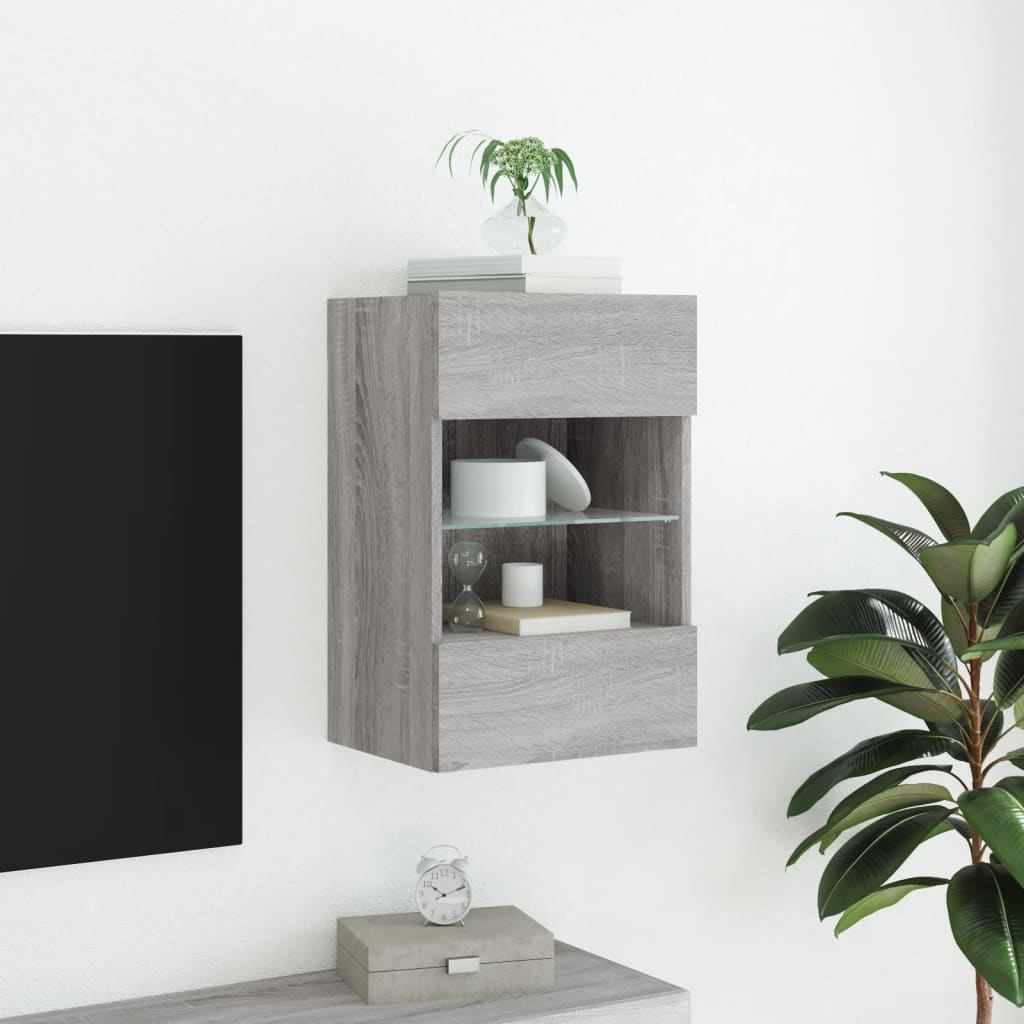 Zidni TV ormarić s LED svjetlima siva boja hrasta 40x30x60,5 cm