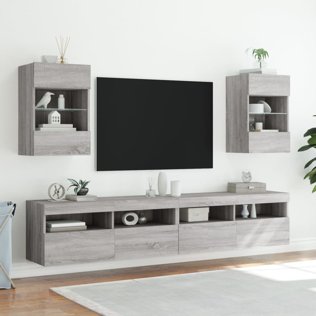 Zidni TV ormarić s LED svjetlima siva boja hrasta 40x30x60,5 cm
