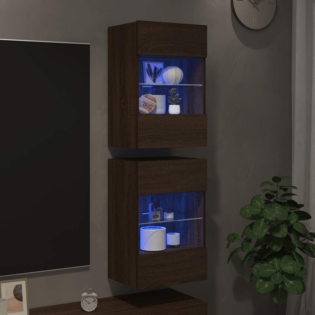 Zidni ormarići s LED svjetlima za TV 2 kom boja smeđeg hrasta 40x30x60,5 cm