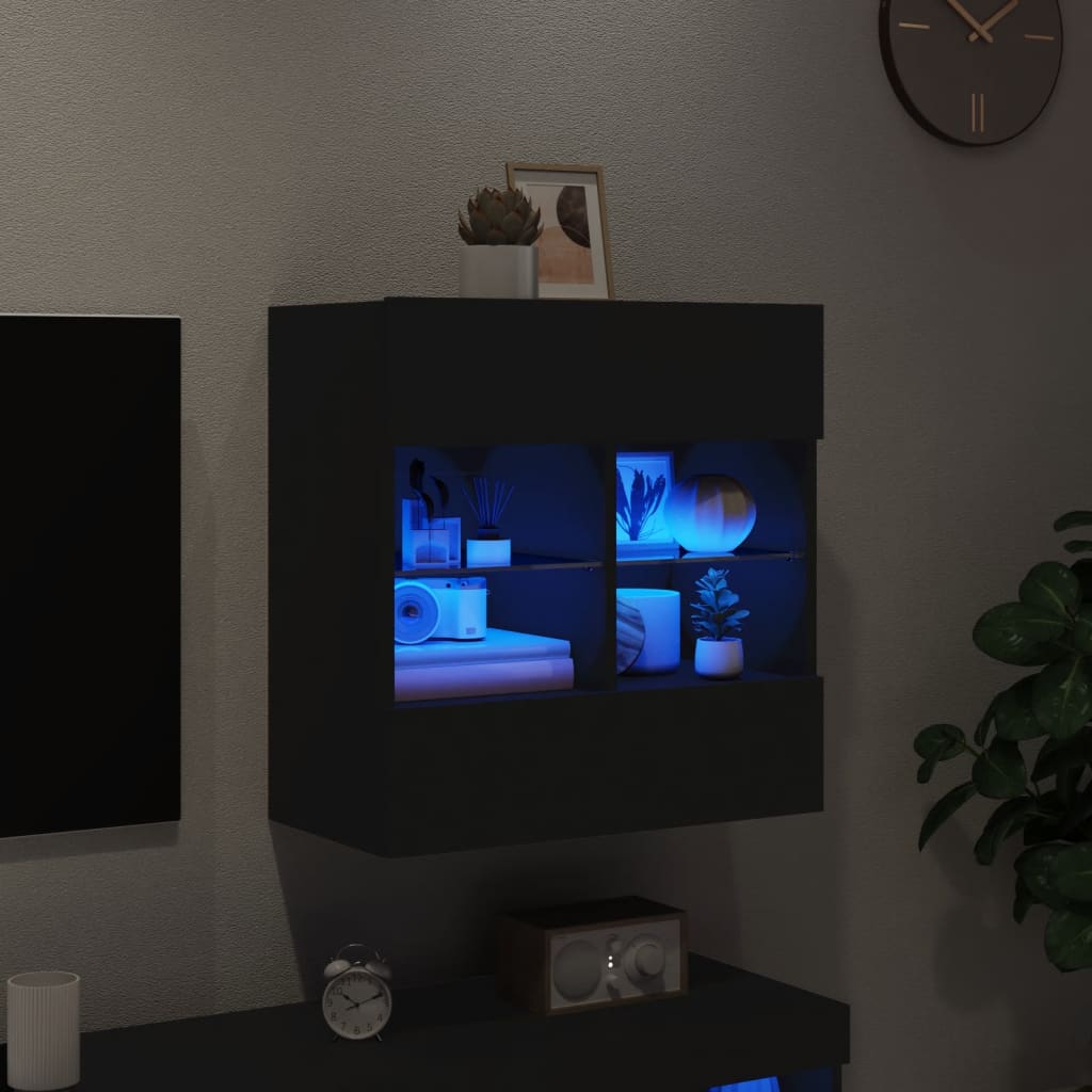 Zidni TV ormarić s LED svjetlima crni 58,5x30x60,5 cm