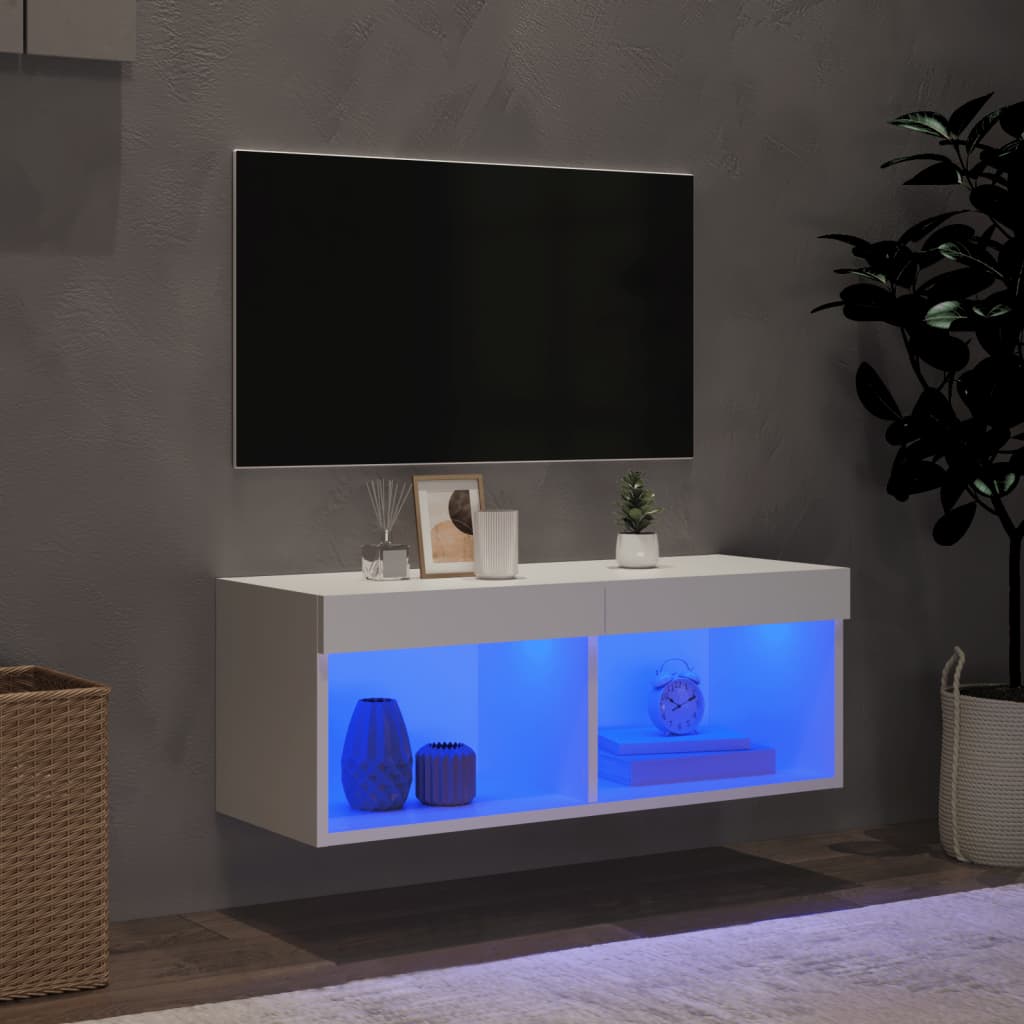 TV ormarić s LED svjetlima bijeli 80x30x30 cm