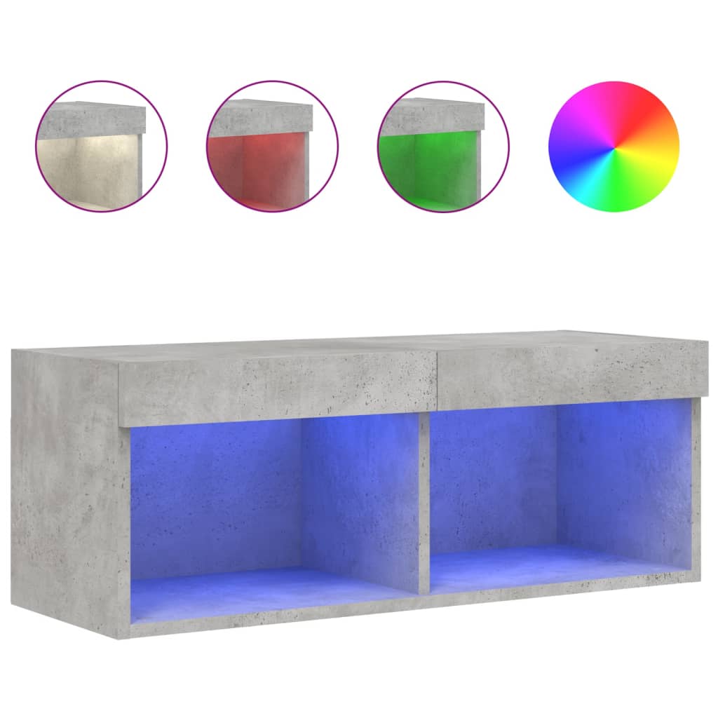TV ormarić s LED svjetlima siva boja betona 80x30x30 cm