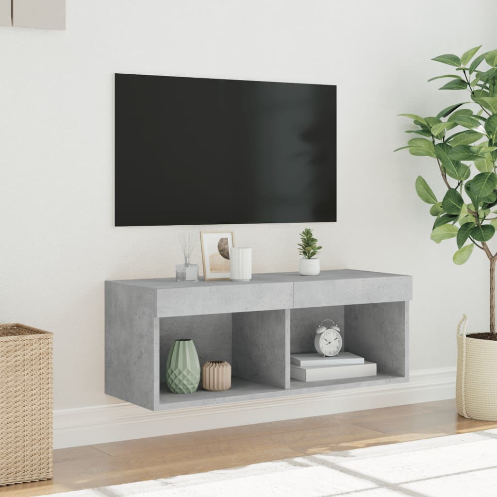TV ormarić s LED svjetlima siva boja betona 80x30x30 cm