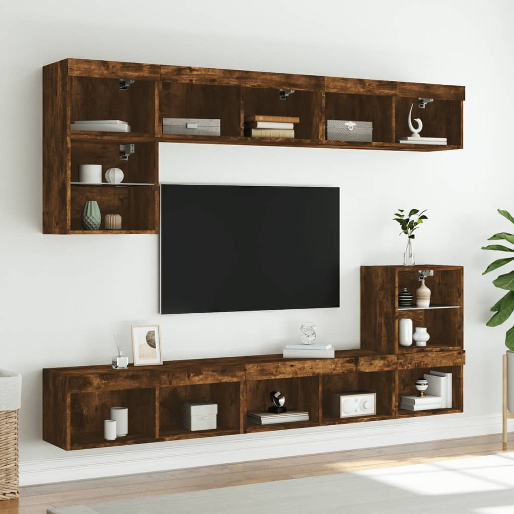 TV ormarić s LED svjetlima boja dimljenog hrasta 80x30x30 cm