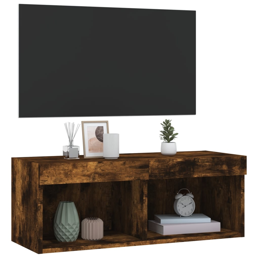 TV ormarić s LED svjetlima boja dimljenog hrasta 80x30x30 cm