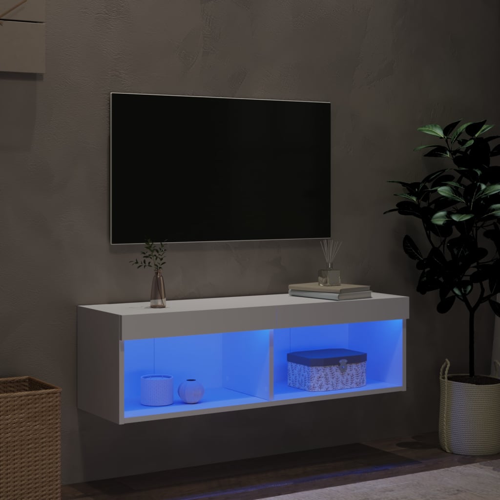TV ormarić s LED svjetlima bijeli 80x30x30 cm