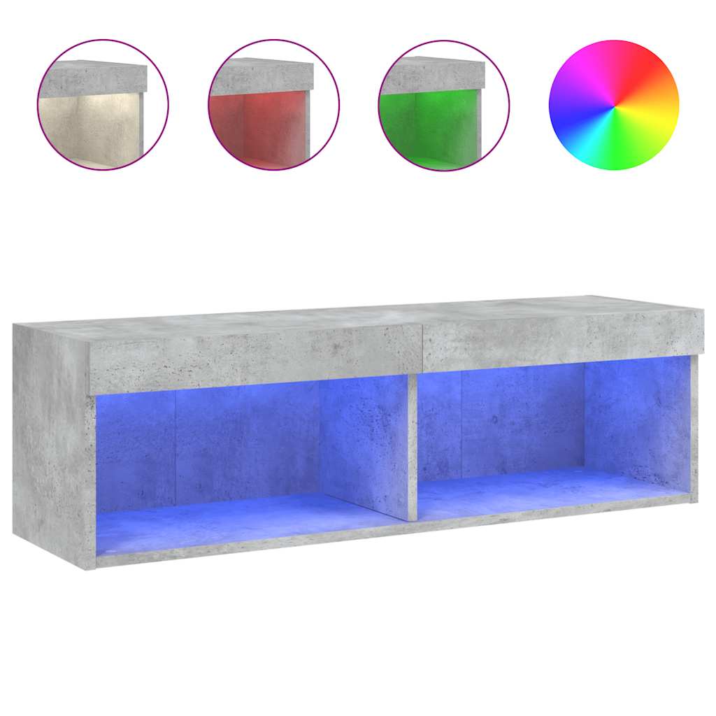 TV ormarić s LED svjetlima siva boja betona 100x30x30 cm