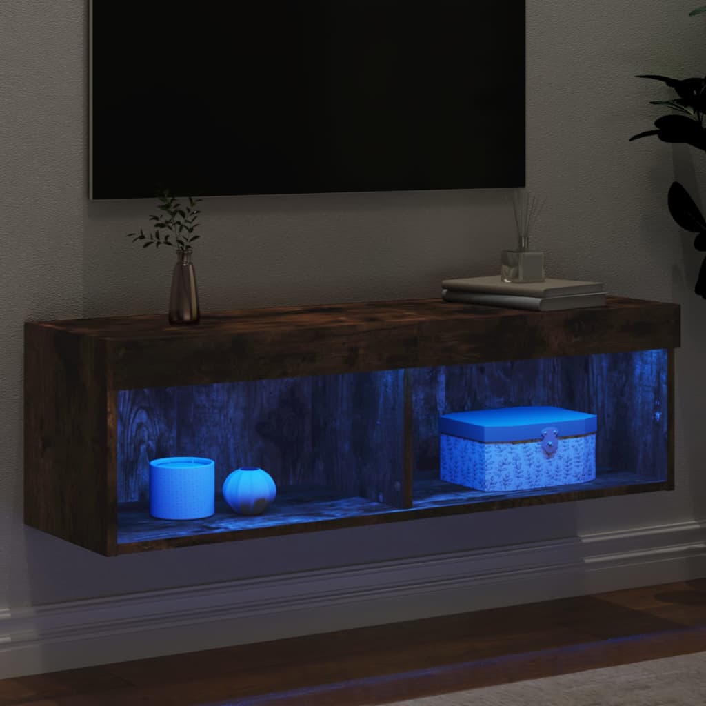 TV ormarić s LED svjetlima boja dimljenog hrasta 100x30x30 cm