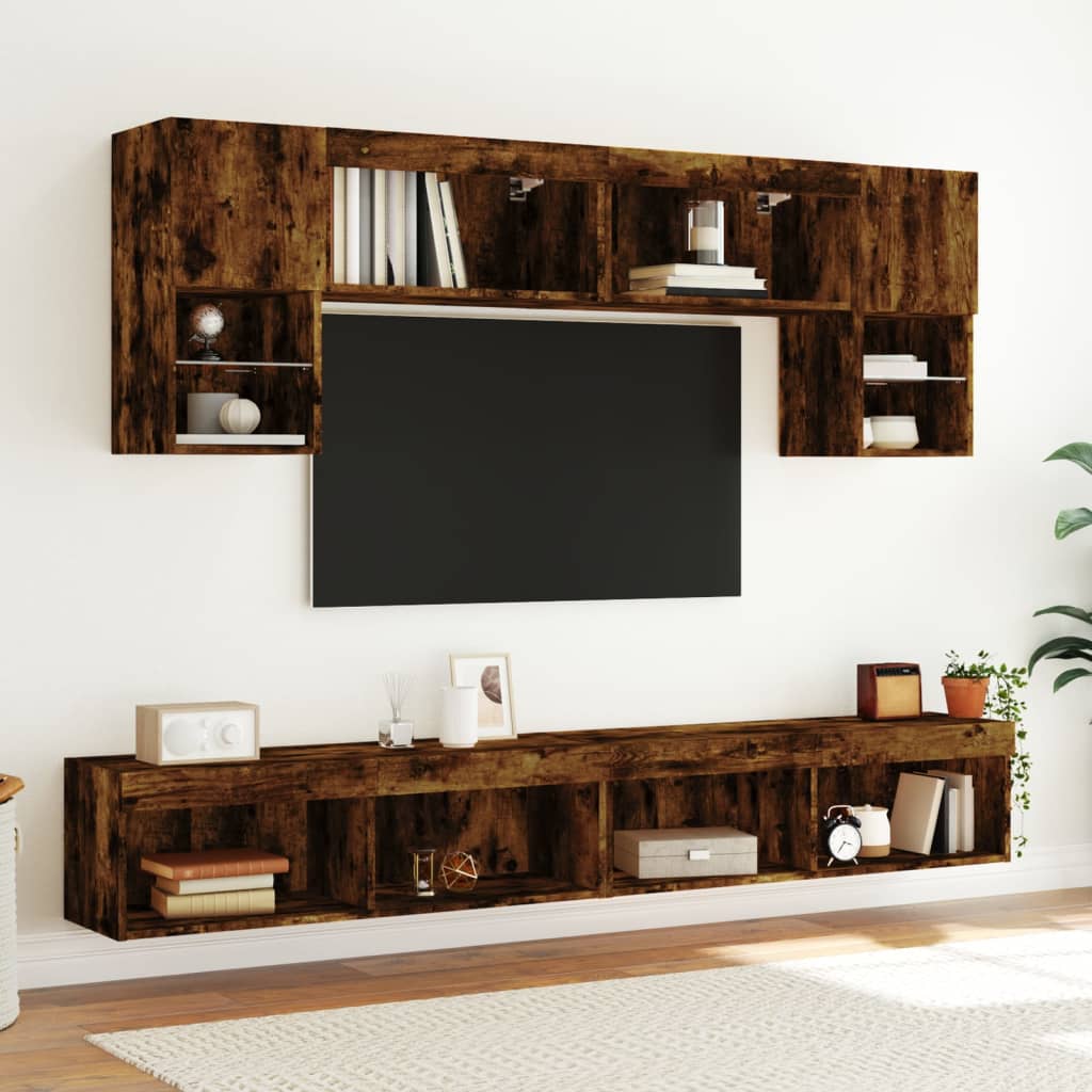 TV ormarić s LED svjetlima boja dimljenog hrasta 100x30x30 cm