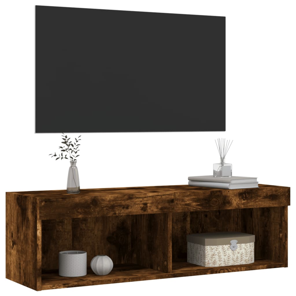 TV ormarić s LED svjetlima boja dimljenog hrasta 100x30x30 cm