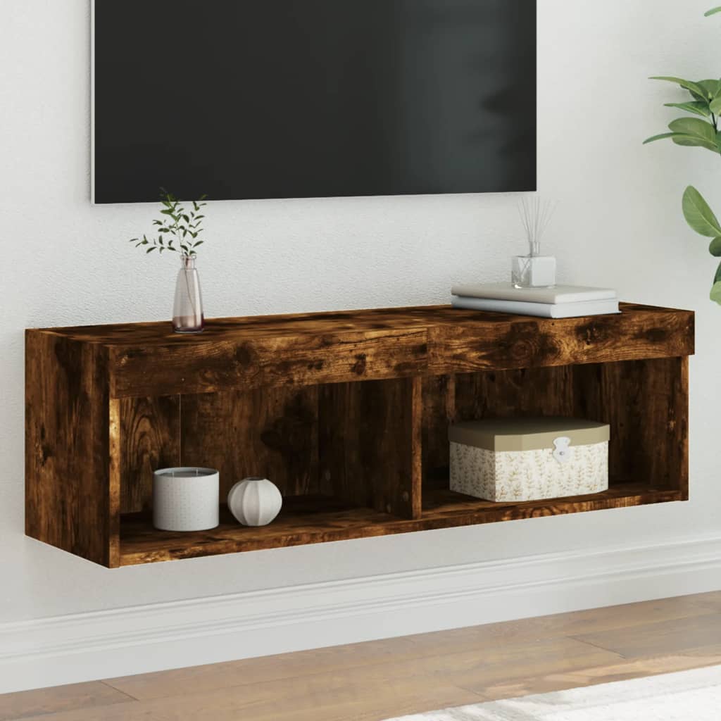 TV ormarić s LED svjetlima boja dimljenog hrasta 100x30x30 cm