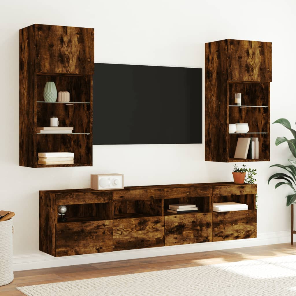 Zidni TV ormarić s LED svjetlima boja hrasta 40x30x40 cm
