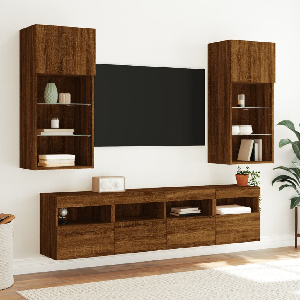 Zidni TV ormarić s LED svjetlima boja hrasta 40x30x40 cm