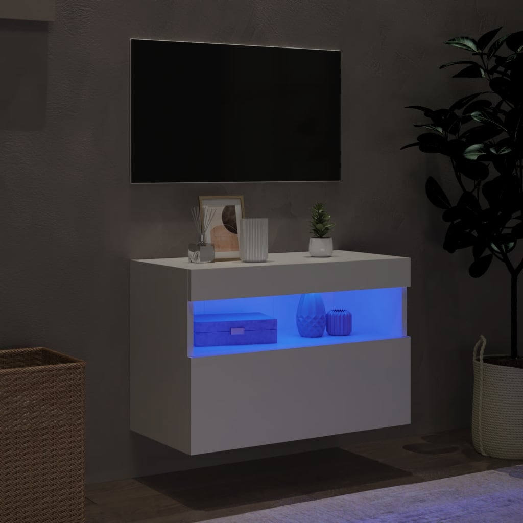 Zidni TV ormarić s LED svjetlima bijeli 60x30x40 cm