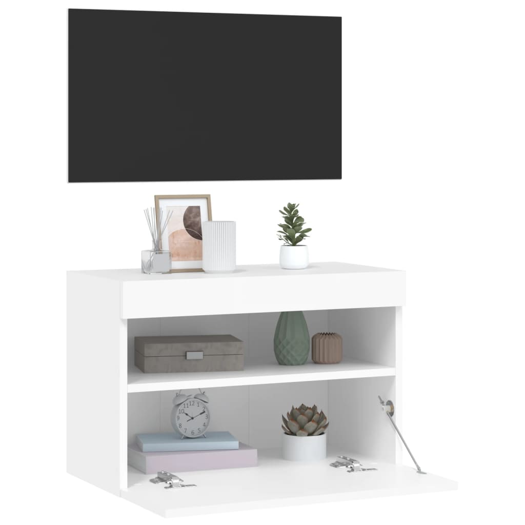 Zidni TV ormarić s LED svjetlima bijeli 60x30x40 cm