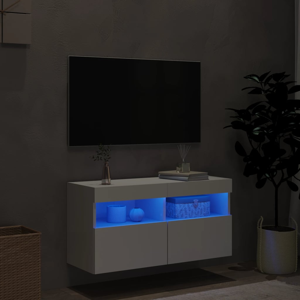 Zidni TV ormarić s LED svjetlima bijeli 80x30x40 cm