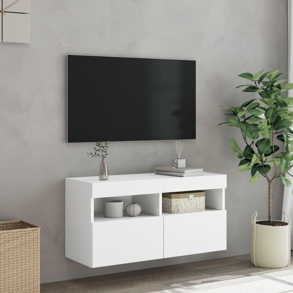 Zidni TV ormarić s LED svjetlima bijeli 80x30x40 cm