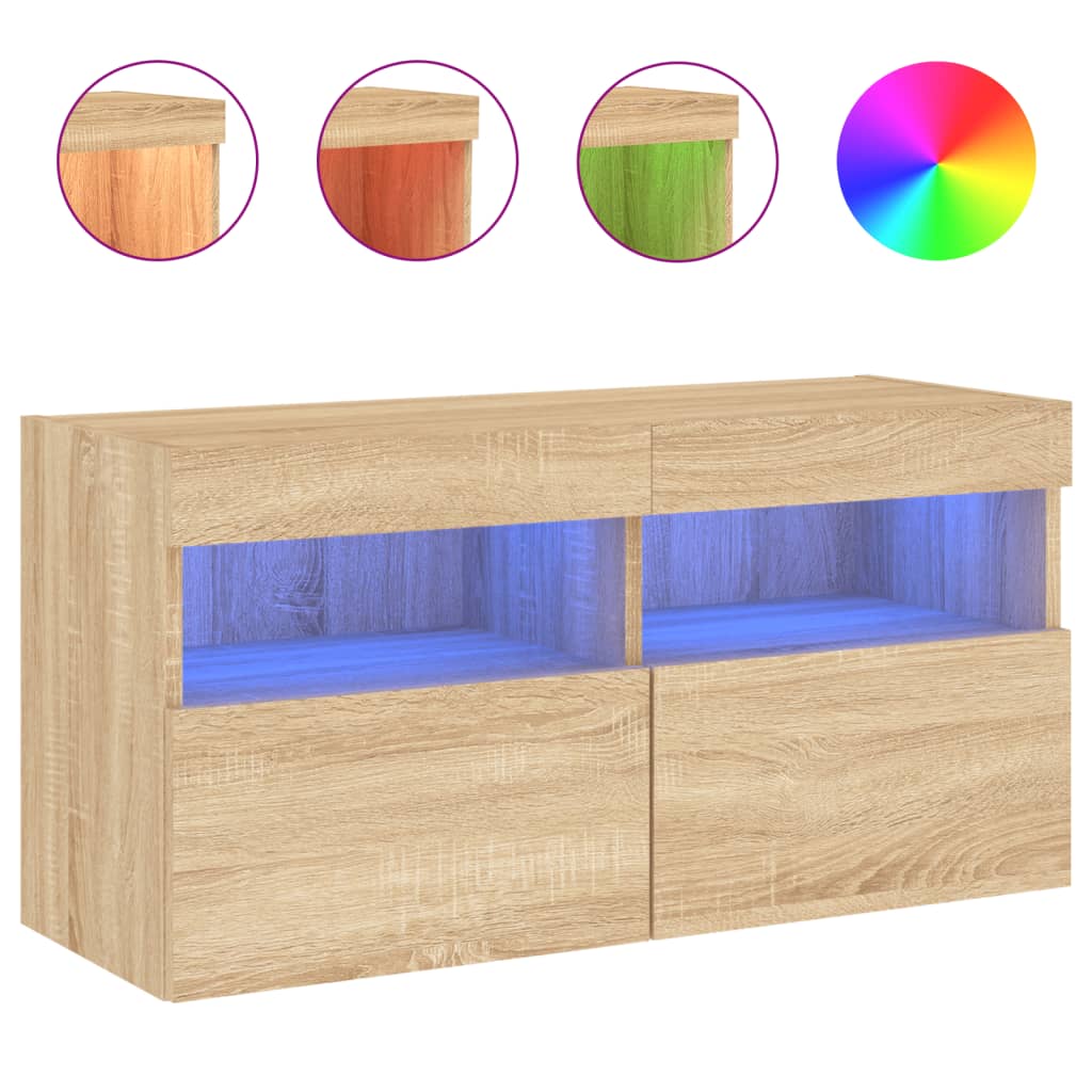 Zidni TV ormarić s LED svjetlima boja hrasta 80x30x40 cm