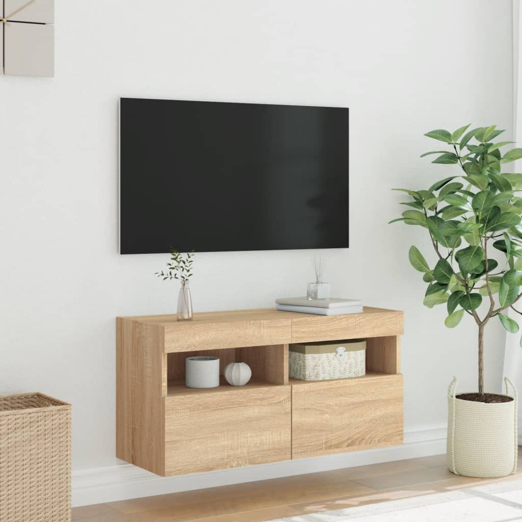 Zidni TV ormarić s LED svjetlima boja hrasta 80x30x40 cm