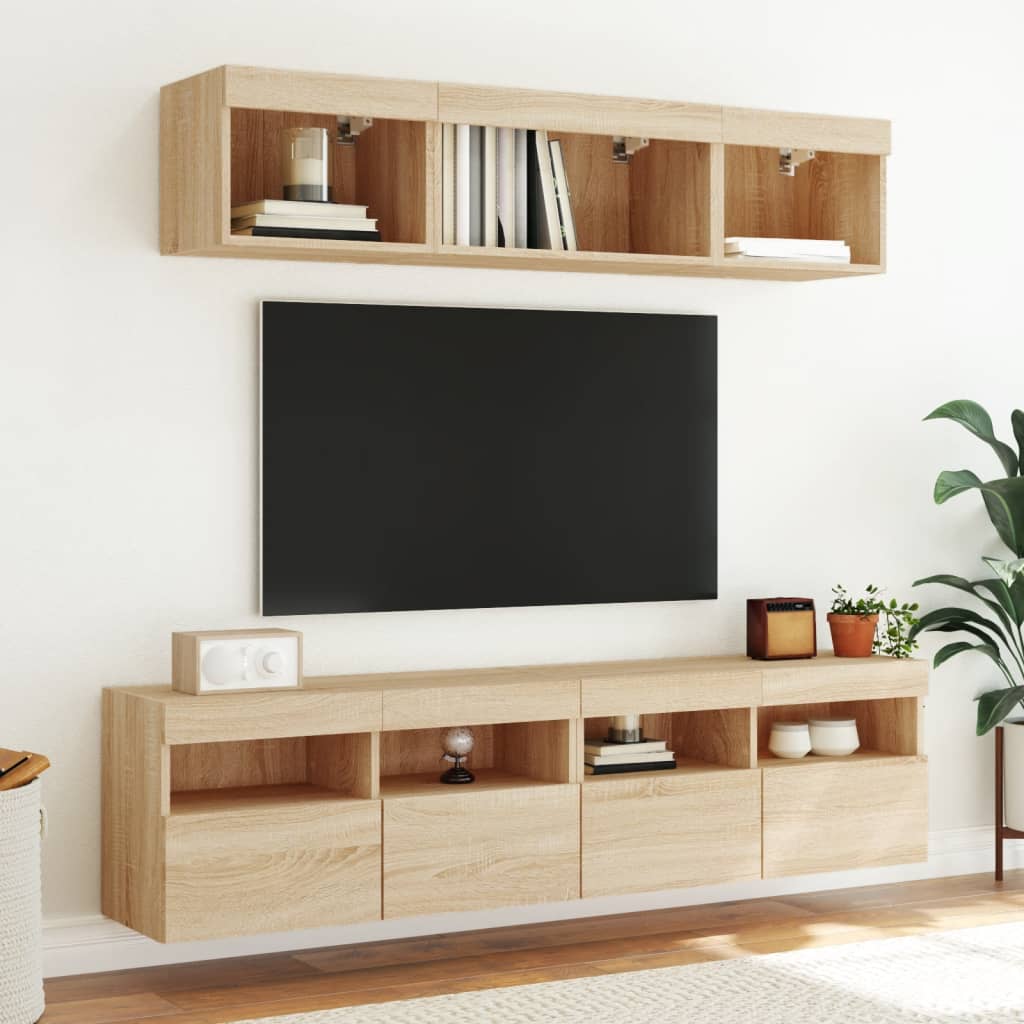 Zidni TV ormarić s LED svjetlima boja hrasta 80x30x40 cm