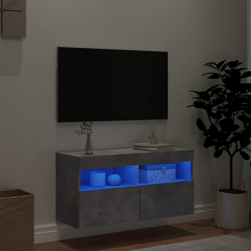 TV ormarić s LED svjetlima siva boja betona 80x30x40 cm