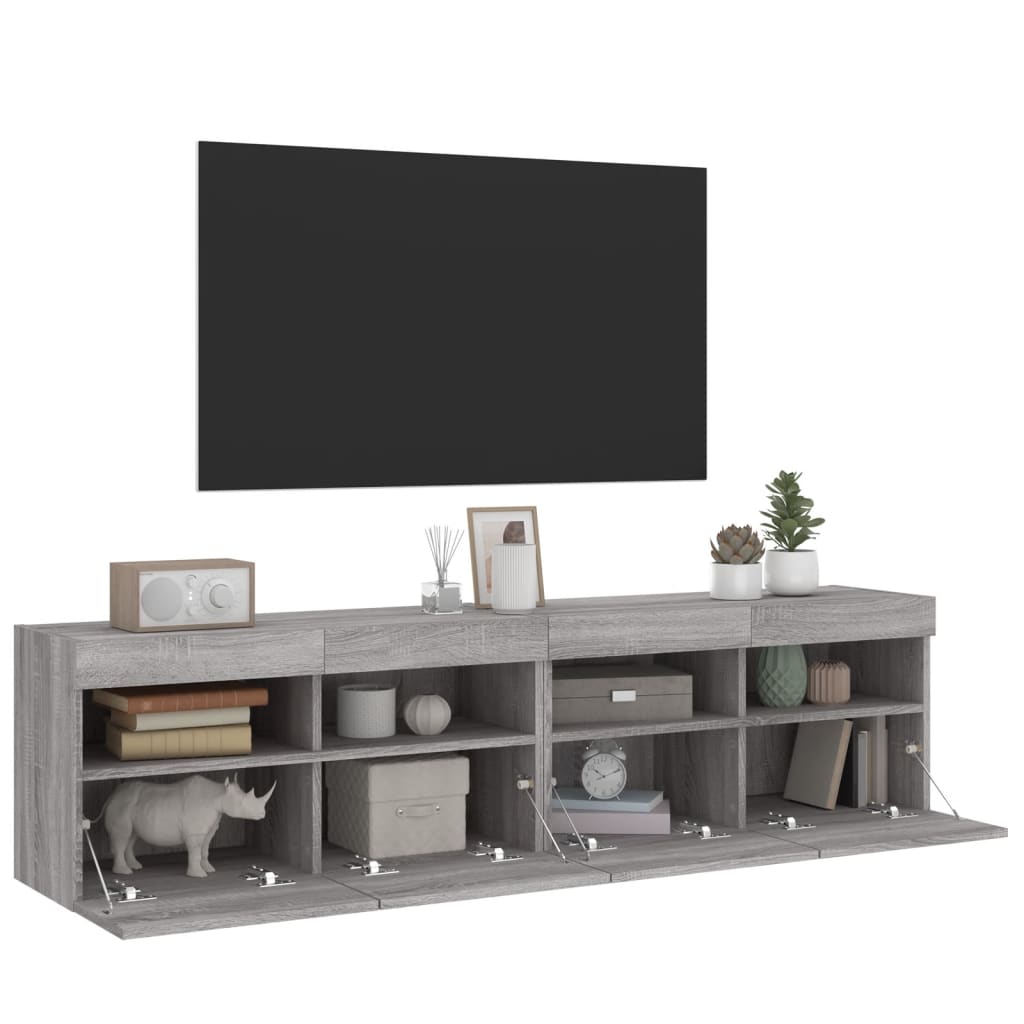 Zidni TV ormarići LED 2 kom siva boja hrasta 80x30x40 cm