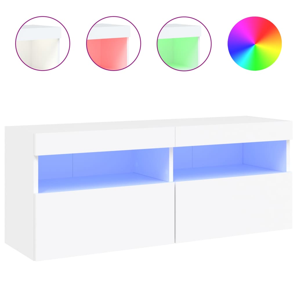 Zidni TV ormarić s LED svjetlima bijeli 100x30x40 cm