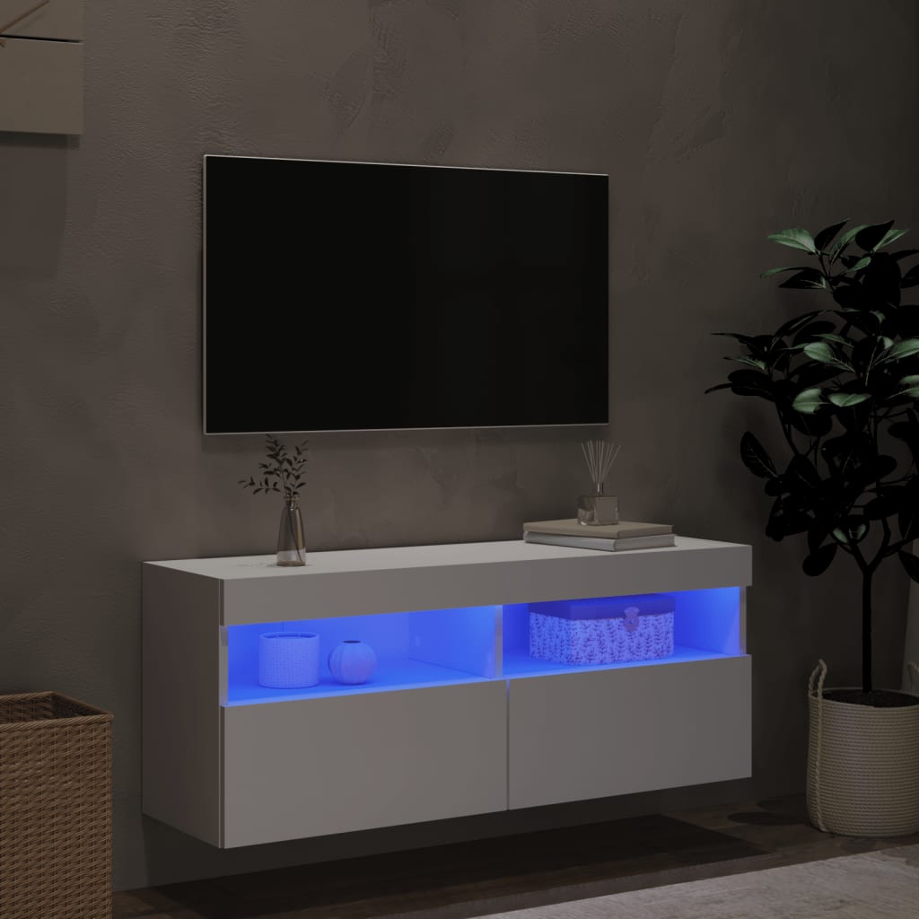 Zidni TV ormarić s LED svjetlima bijeli 100x30x40 cm