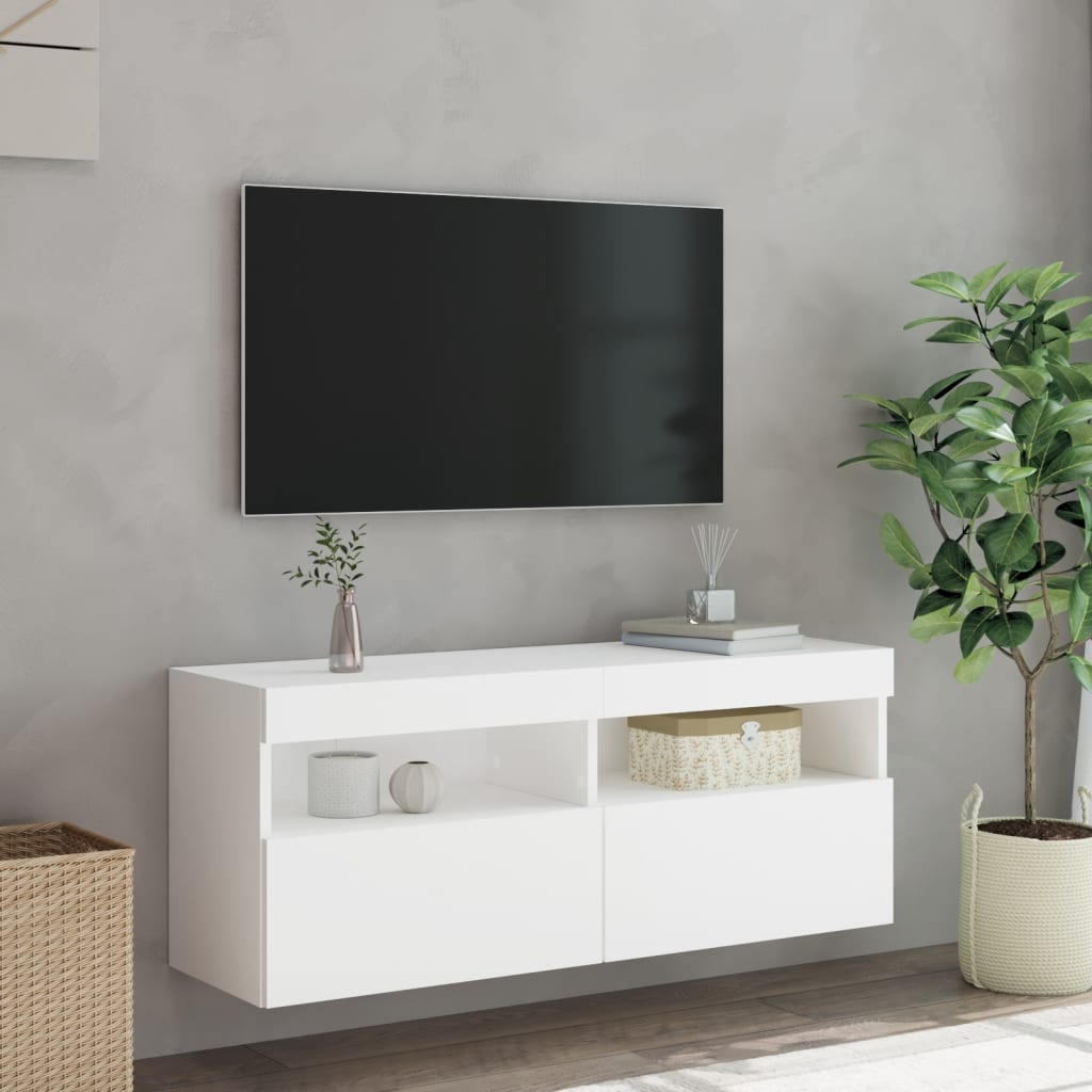 Zidni TV ormarić s LED svjetlima bijeli 100x30x40 cm