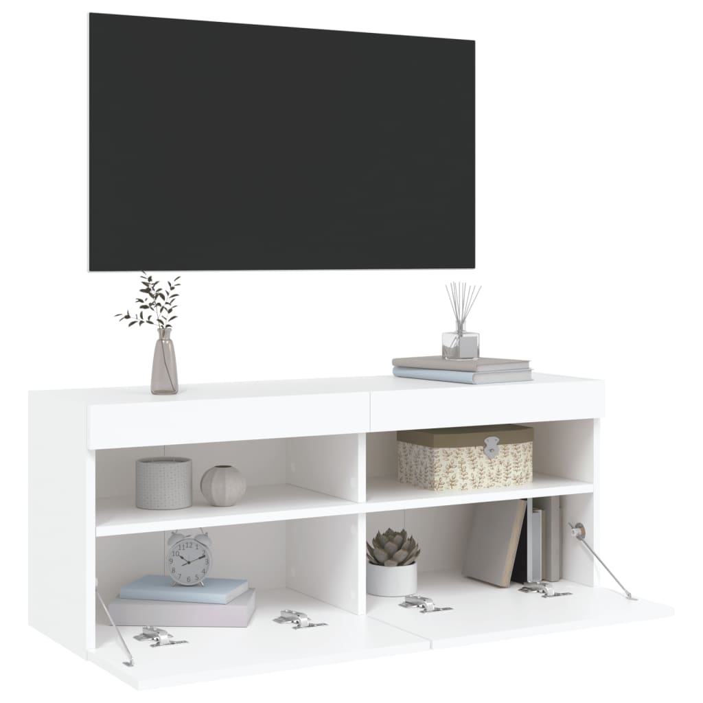 Zidni TV ormarić s LED svjetlima bijeli 100x30x40 cm