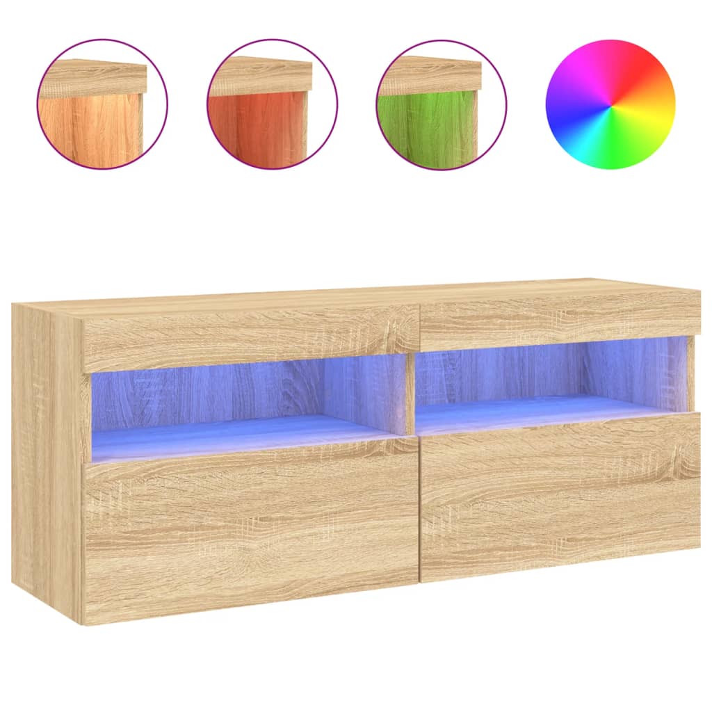 Zidni TV ormarić s LED svjetlima boja hrasta 100x30x40 cm