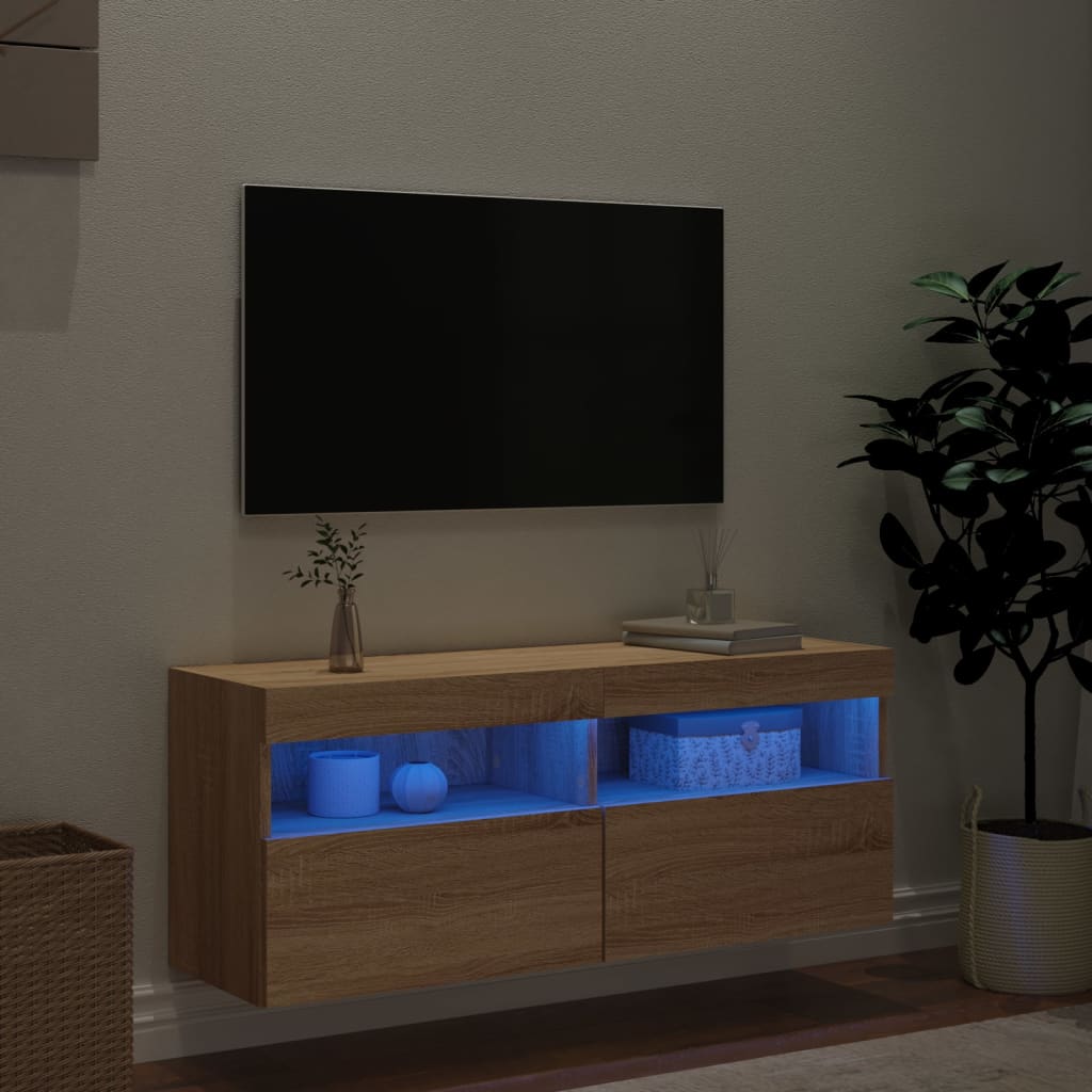 Zidni TV ormarić s LED svjetlima boja hrasta 100x30x40 cm