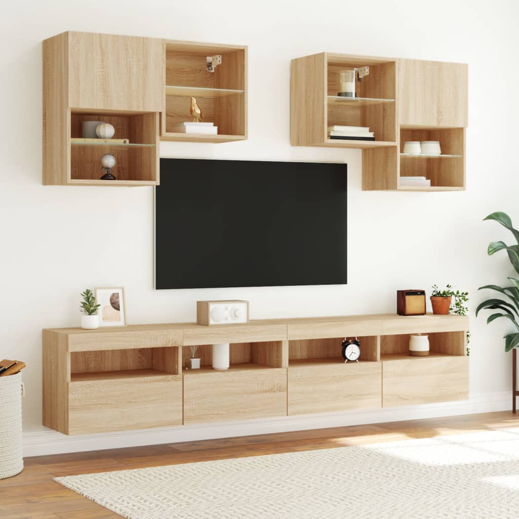 Zidni TV ormarić s LED svjetlima boja hrasta 100x30x40 cm