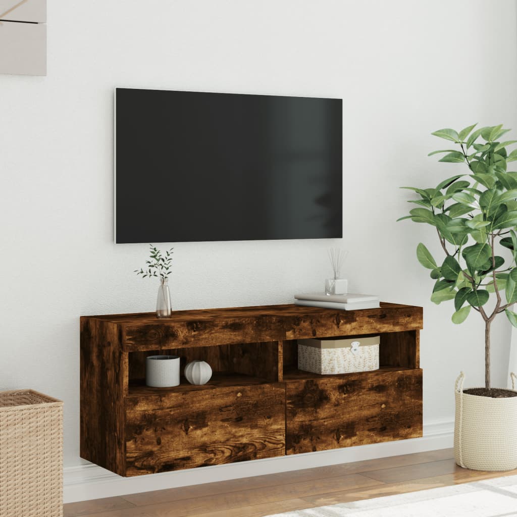 Zidni TV ormarić s LED svjetlima boja hrasta 100x30x40 cm