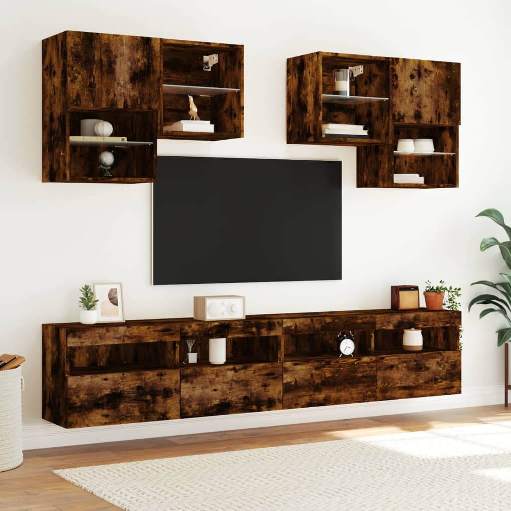 Zidni TV ormarić s LED svjetlima boja hrasta 100x30x40 cm
