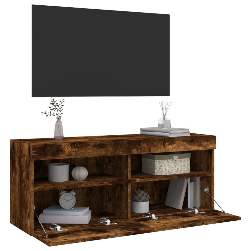Zidni TV ormarić s LED svjetlima boja hrasta 100x30x40 cm