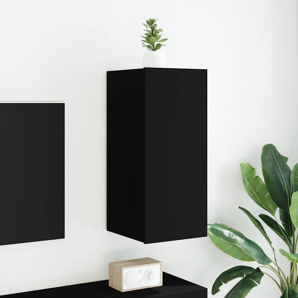Zidni TV ormarić s LED svjetlima crni 30,5 x 35 x 70 cm