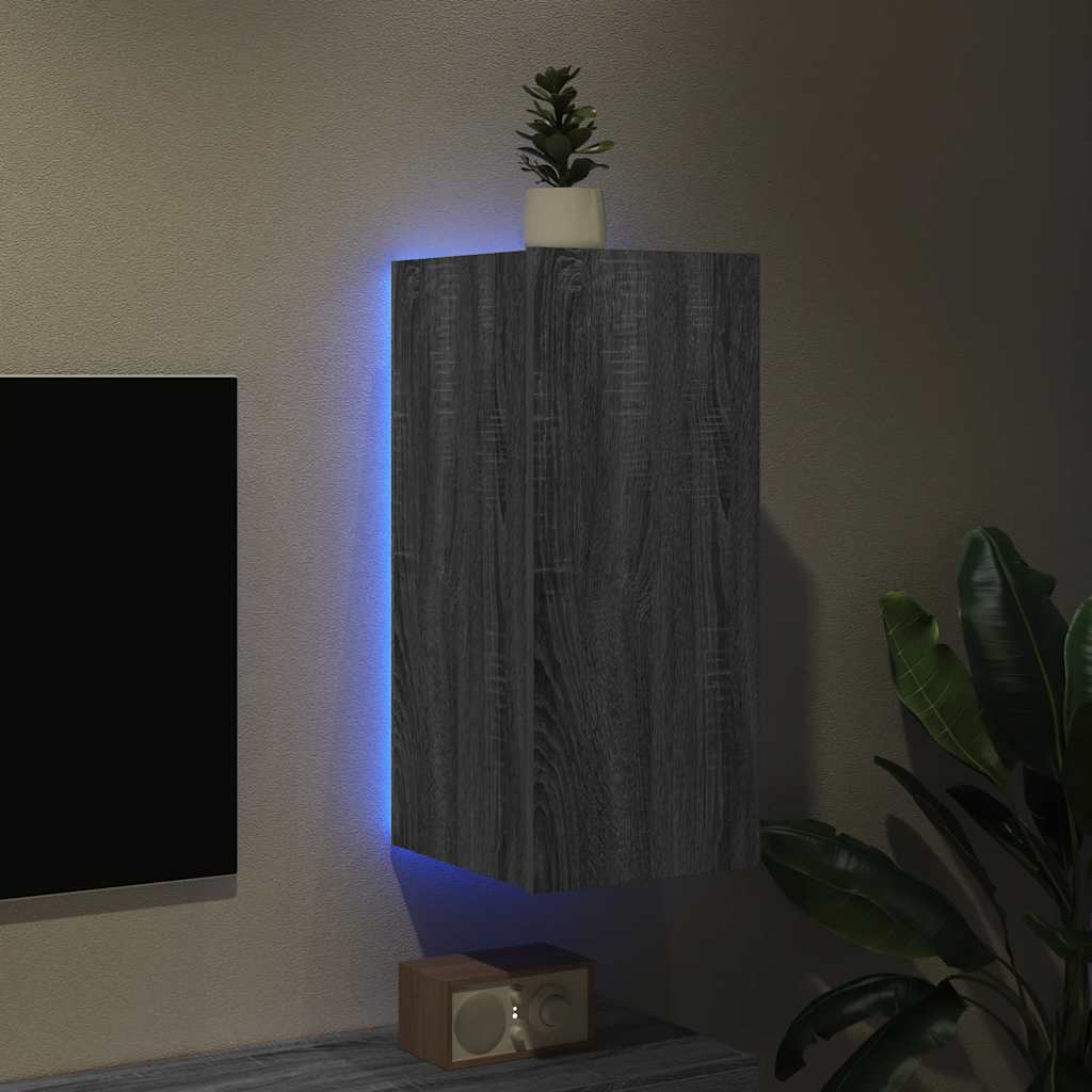 Zidni TV ormarić s LED svjetlima boja hrasta 30,5 x 35 x 70 cm
