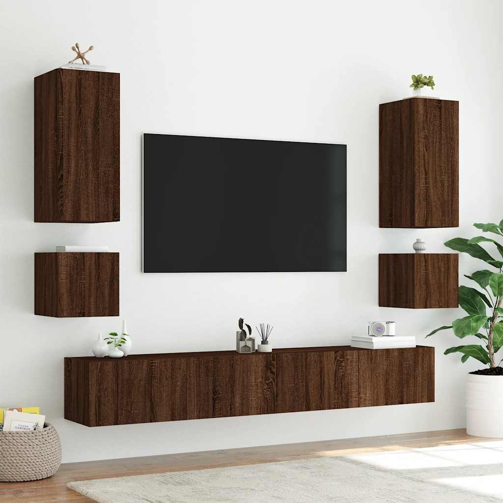 Zidni TV ormarić s LED svjetlima boja hrasta 40,5 x 35 x 40 cm